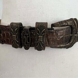 VTG  Embossed Leather Belt with Brass Accents